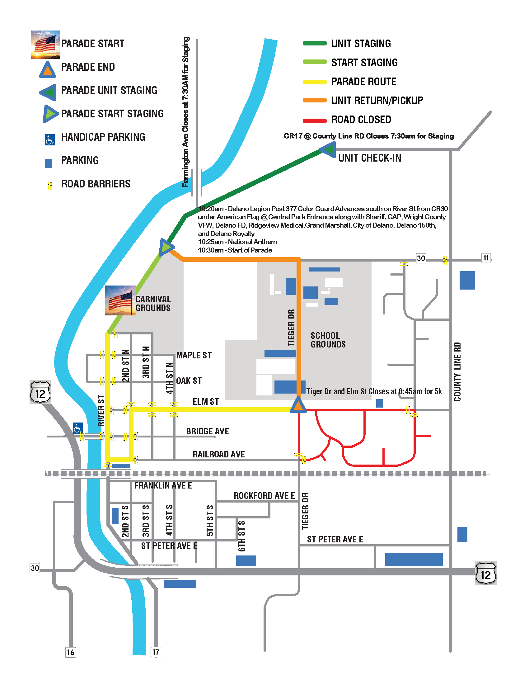 2026 Delano 4th of July Parade Route and Road Closures Map